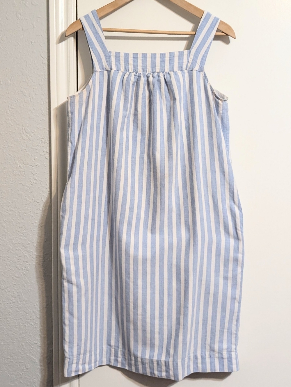 Joules Blue & White Striped Cotton Linen Shift Dress Size US 8 Lined Pockets